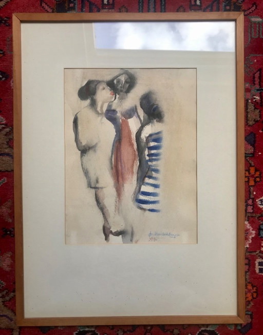 Watercolor with three black women by Jos Vanbekbergen