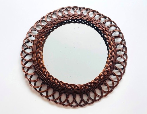 Rotan spiegel 49 cm * Vintage 70s *