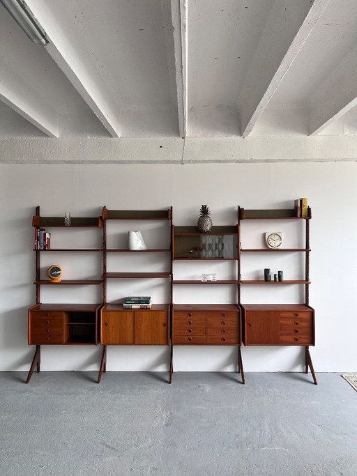 Scandinavische modulaire wandkast van John Texmon | Noorwegen jaren 1960 | Teakhout uit het midden van de 20e eeuw