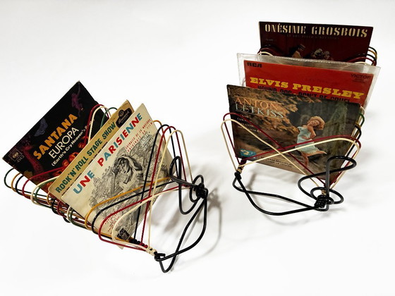 Image 1 of Rangements Vinyles Vintage • Support 45T • Métal Laqué • Scoubidou • 1950-1960