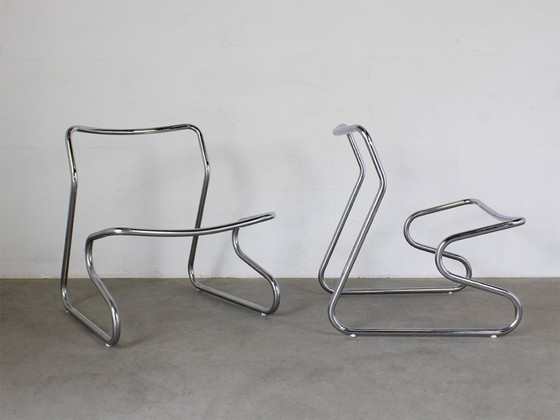Image 1 of Fauteuils vintage années 70 à structure tubulaire en acier, lot de 2