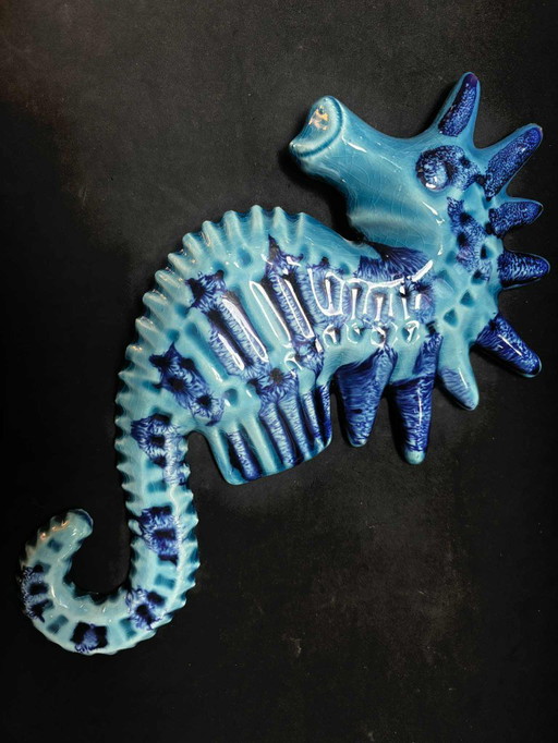 Decoración de caballito de mar con pátina azul, decoración de pared, arte costero, cocina azul agua, playa