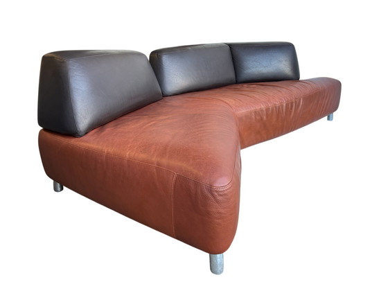 Image 1 of Cognac leren Leolux Archipel bank, postmodern ontwerp, Hugo de Ruiter