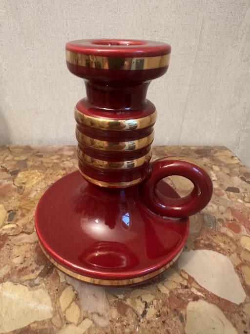 Bougeoir debut années 50 en céramique St-Clement Bordeaux Rehaussé d’ Or