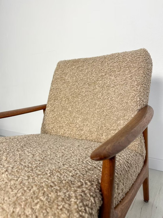 Image 1 of Vintage Minimalistic Teak Armchair with Bouclé 60s 70s