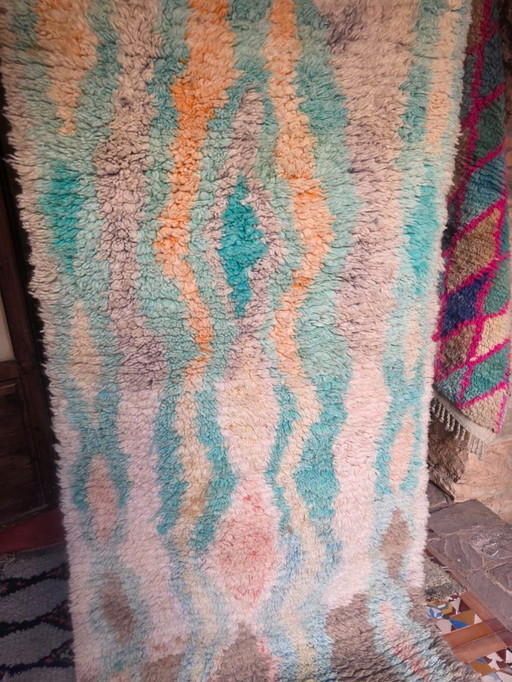 Tappeto marocchino verde e marrone chiaro 312 x 98 cm