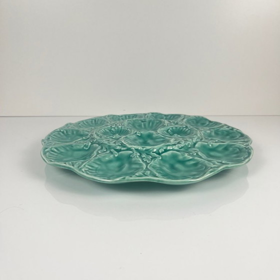 Image 1 of Gran fuente para ostras Gien, cerámica vidriada, color turquesa, 1960-70