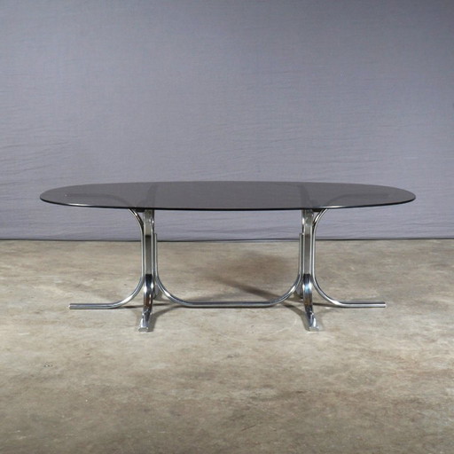 Vintage design salontafel – chroom – rookglas – jaren 60