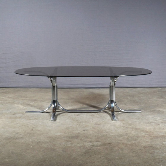 Image 1 of Vintage design salontafel – chroom – rookglas – jaren 60