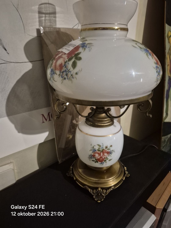 Vintage hurricane lamp – Tafellampen, Glas, Metaal (photo 5 of 6)