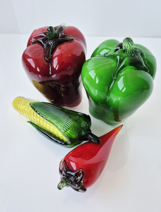 Image 1 of 4 glass sculptures "Vegetables" in Murano style
