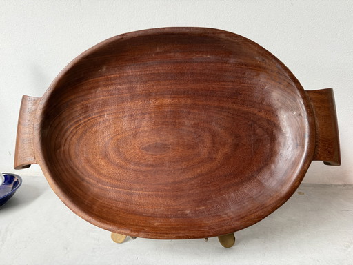 Vintage wooden serving dish with handles – mid-century design