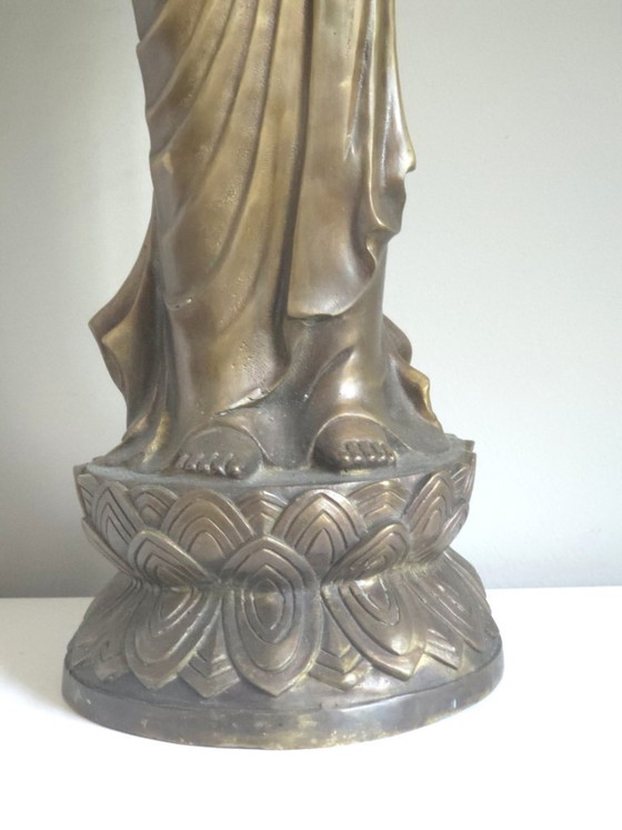 Antique Standing Bronze Thai Buddha (70 cm) – Vitarka Mudra – Sculpture (photo 3 of 9)
