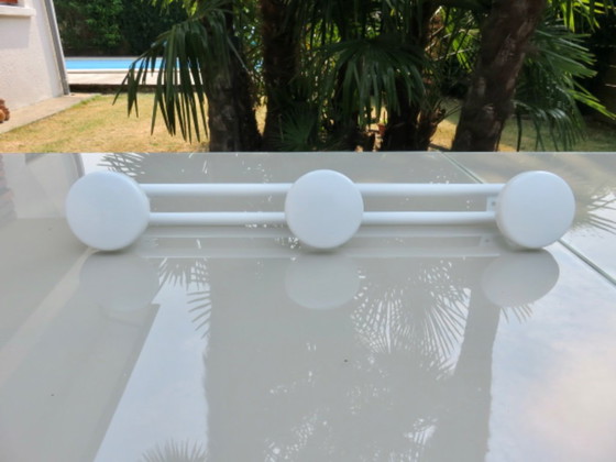 Image 1 of White Lacquered Metal Coat Rack with 3 Coat Hooks, 80s', wall-mounted