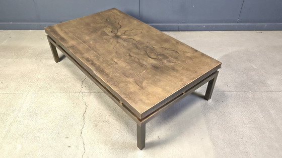 Image 1 of Vintage etched brass coffee table signed by Willy Daro, 1970s