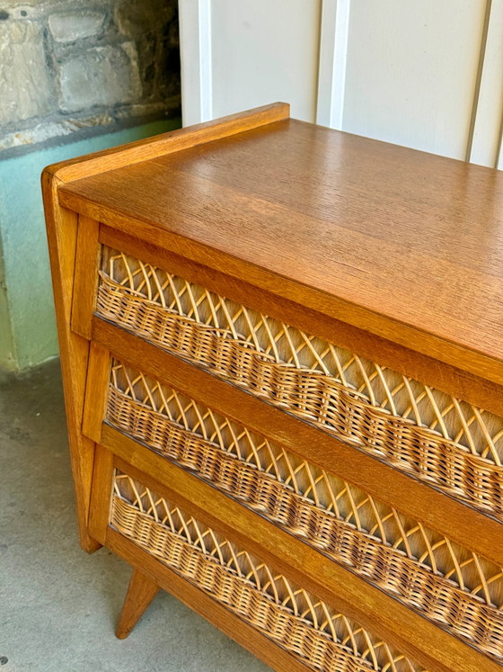 50s/60s Scandinavian Oak and Rattan Dresser, Chest of drawers (photo 6 of 14)