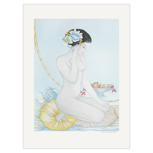 Mara TRAN-LONG signierte Lithographie Aurélie 1987 – lithos zeefdrukken, Paper