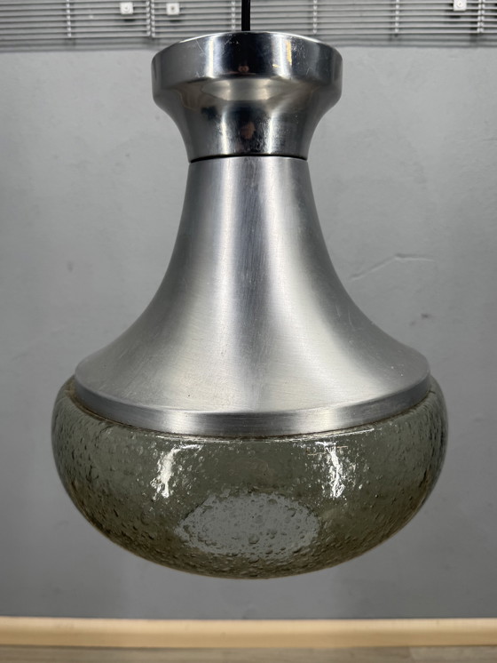 Image 1 of 1970s pendant lamp with aluminum and bubble glass
