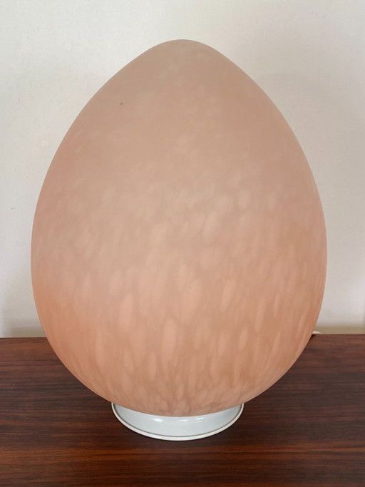 Luminaire Lampe œuf egg rose en verre moucheté verre de Vianne vintage 1970