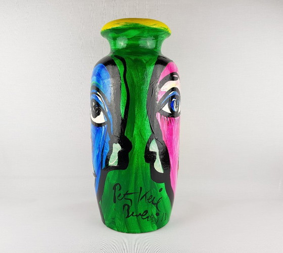 Image 1 of Vintage PETER ROBERT KEIL Handgeschilderde Scheurich Vaas Surrealistische Abstracte Kunst Berlijn 1983