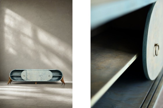 Image 1 of Credenza in legno stile Mid-Century Modern italiano, colore turchese, linee aerodinamiche, anni '60.