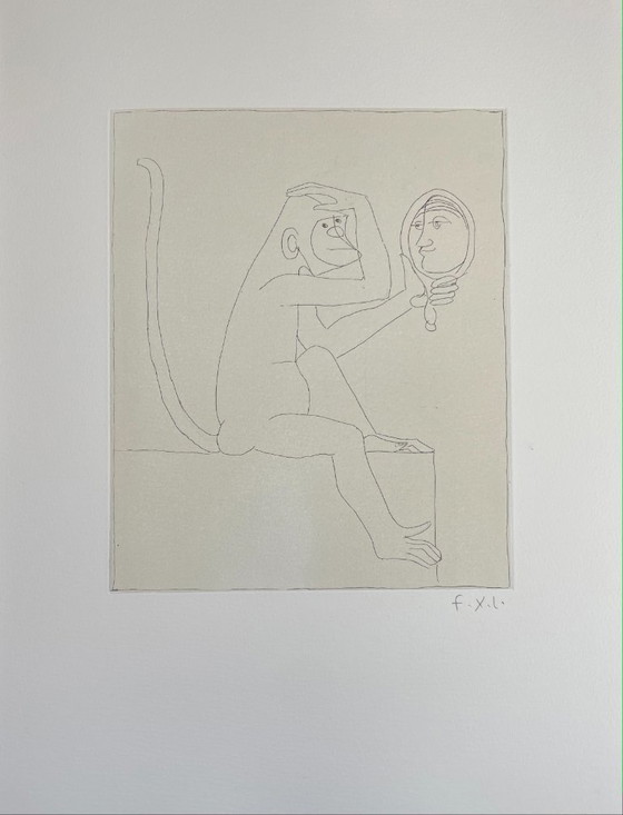 Image 1 of François-Xavier Lalanne - De aap bij de spiegel - 2002, ets op papier