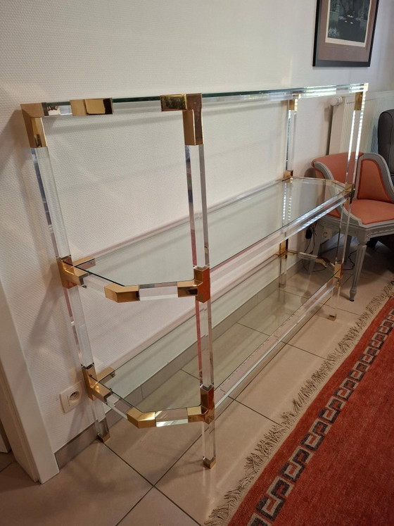 Image 1 of Hollywood-Regency-Bücherregal – Acrylglas & Messing – Stil der 1980er Jahre (Maison Jansen)