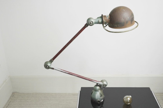 Image 1 of Vintage 1950s Jieldé Lamp Standard Industrial Wall Light, Two-Arm Early Model Riveted Label, French Factory Workshop Patina, 195