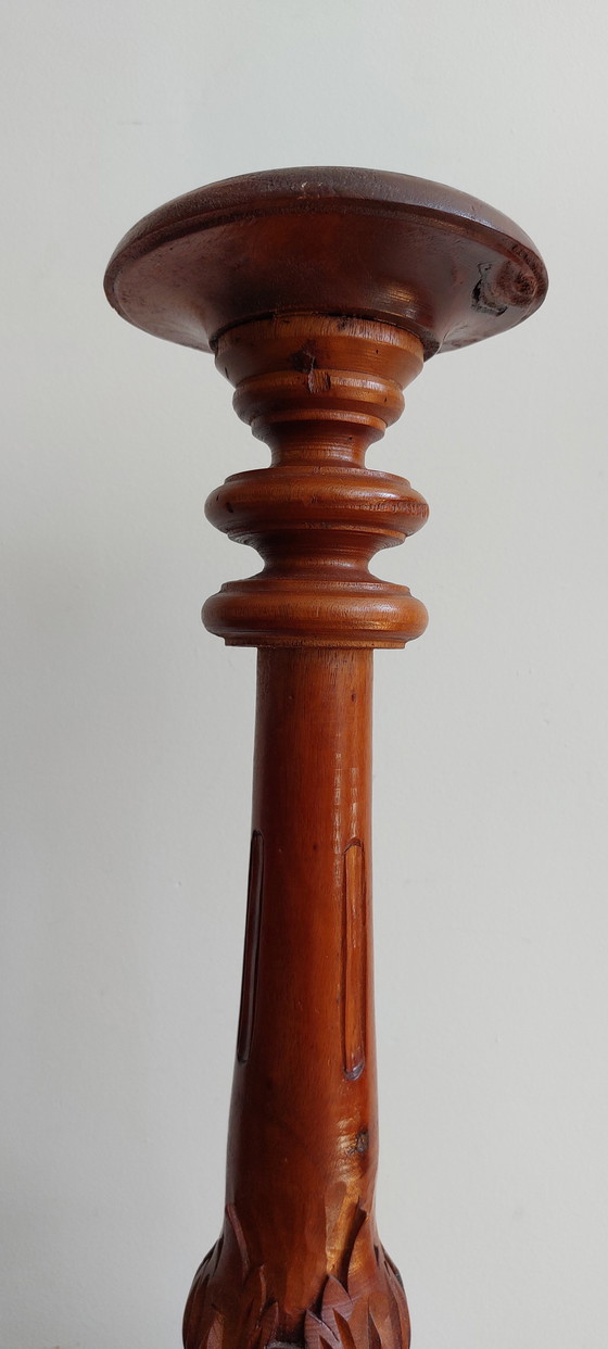 Image 1 of Large Candlestick - Wood - Hand Carved Asia - - 1950-1960