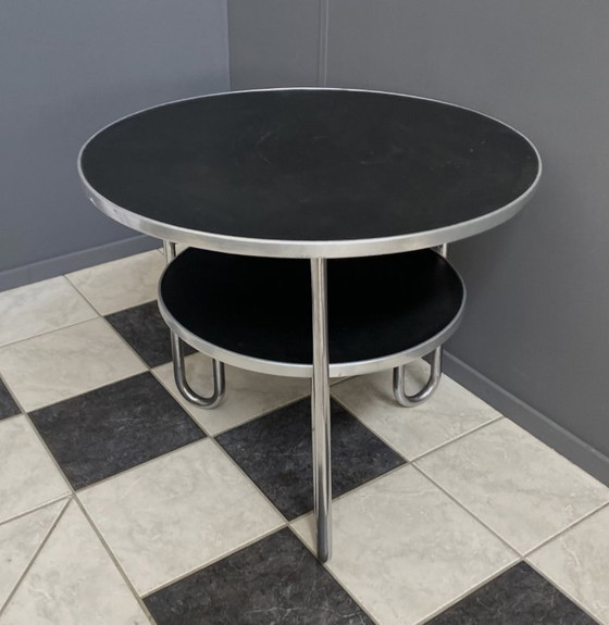 Runder 2-stufiger Mauser Werke Bauhaus Couchtisch – Couchtische, Metal, Chrome (photo 9 of 13)