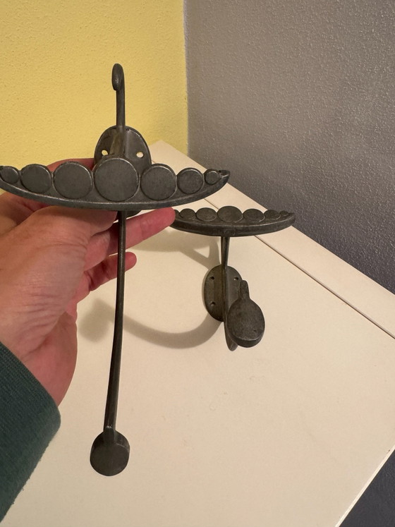 Pair of Vintage Metal Wall Hooks, 1960s/70s Mid-Century Design, Coat racks, Cast Iron, Black (photo 2 of 5)