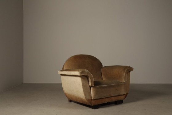 Image 1 of Art-Deco-Loungesessel mit originalem Samtbezug, Belgien, um 1930