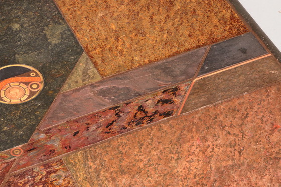 Image 1 of Table basse brutaliste en pierre dans le style de Paul Kingma - Détails en laiton et pierre naturelle