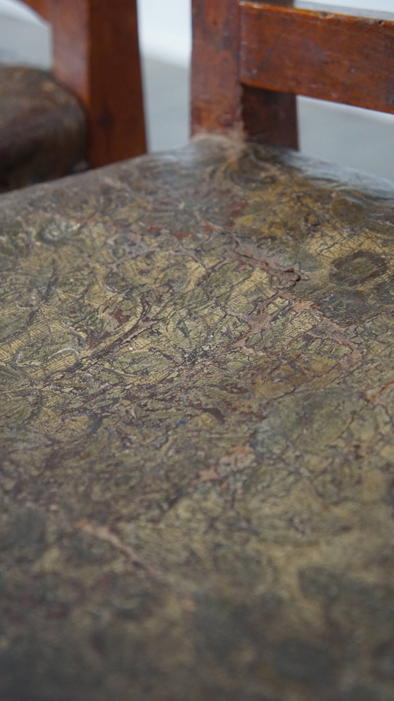 Image 1 of 6 x Leder-Esszimmerstuhl mit Holz