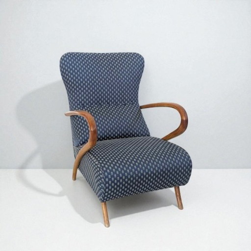 Poltrona Art Déco in tessuto floreale blu (anni '30)