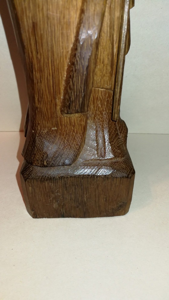 Image 1 of Statuetta antica vintage in legno massello intagliato dell'abate St Méen / anni '50