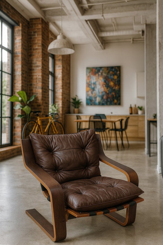 Image 1 of Multiplex & leer feauteuil naar scandinavisch design