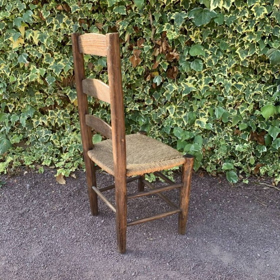 Image 1 of Ensemble de 4 chaises paillées artisanales en chêne massif