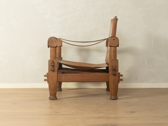 Brutalistische vintage safarifauteuil – Leather, Wood (photo 4 of 8)