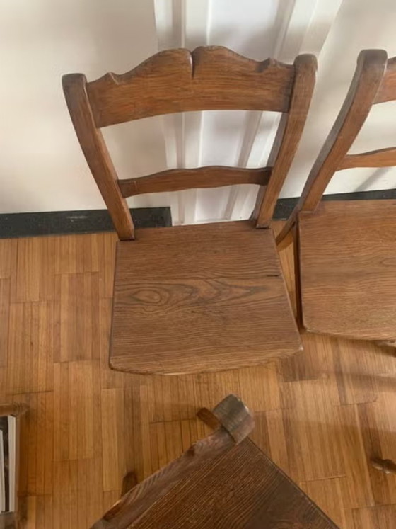 Image 1 of 5 Eiken Houten Stoeltjes Met Ronde Pootjes