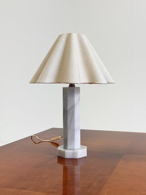 Vintage Marmeren Tafellamp Met Linnen Kap – Tafellampen, Marble (photo 7 of 10)