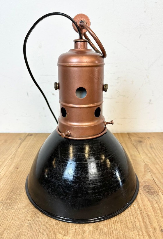 Image 1 of Industrial Italian Black Enamel Factory Lamp with Iron Top, 1950s