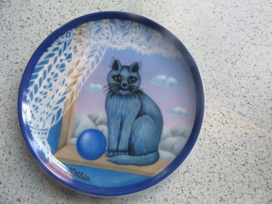 Ensemble de 4 plateaux à bijoux Arzberg Germany avec pot à couvercle, motif chat par Kathia. Vintage (photo 4 of 17)