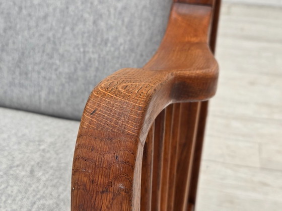 Image 1 of 1950s, Scandinavian 2-seater sofa, reupholstered, furniture wool, oak.