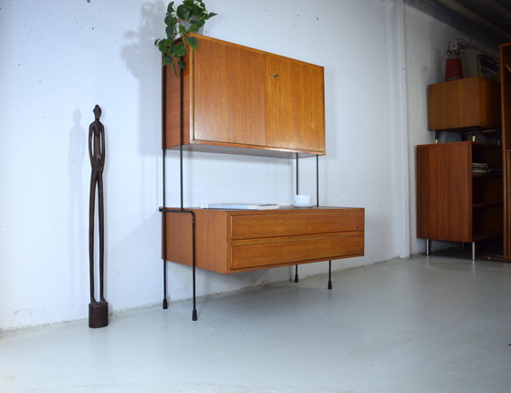 Image 1 of 1960s Omnia Teak Shelving System Vintage String Shelf Cabinet