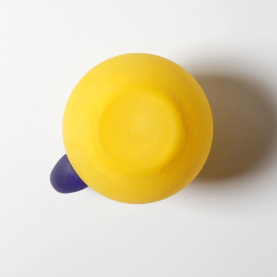 Image 1 of Small Vintage Frosted Glass Yellow and Blue Pitcher for Milk or Juice / Kosta Boda / Sweden / 1990s