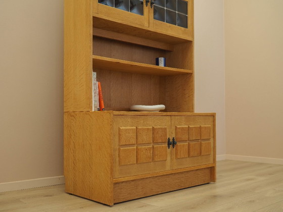 Danish Oak Bookcase by Henning Kjærnulf with Glass Doors and Geometric Panels, 1960s – Wood (photo 7 of 21)
