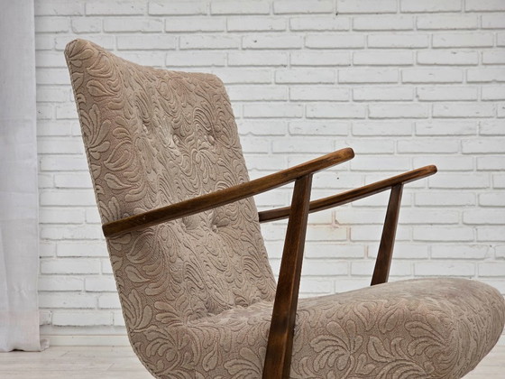 Image 1 of Deense fauteuil uit de jaren 60, bekleed met meubelwol en gemaakt van beukenhout.