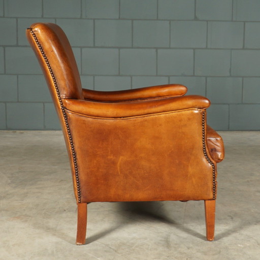 Fauteuil Vintage en cuir de mouton - Brun cognac - Bendic International