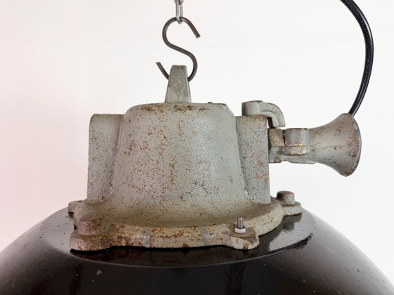 Image 1 of Black Enamel and Cast Iron Industrial Cage Pendant Light, 1960s